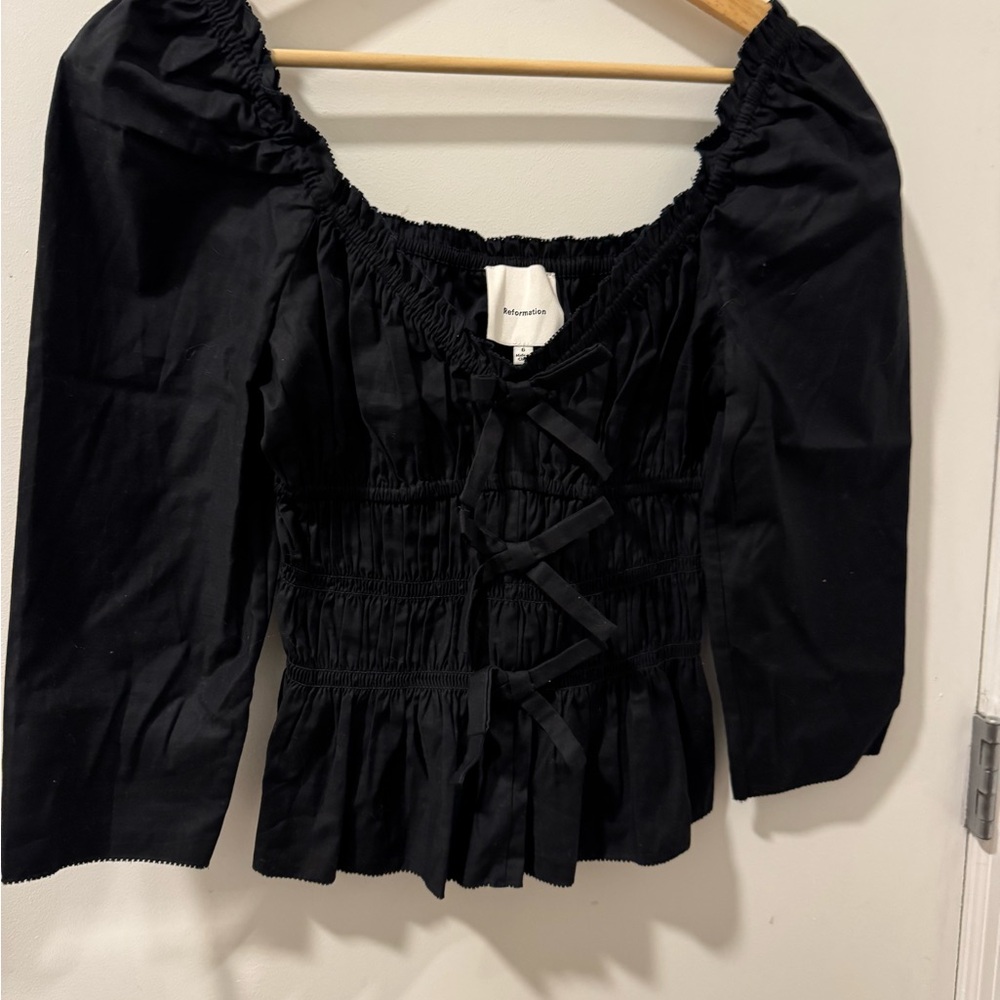 Reformation Lauryn cotton top with bows - size 6 - Picture 2 of 3